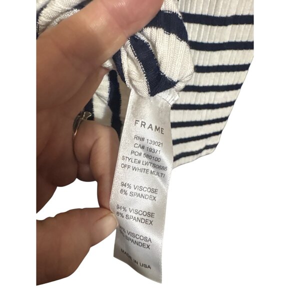 Frame Womens 70s Striped Ribbed Long Sleeve Mock Neck Top White & Navy M - Picture 4 of 4